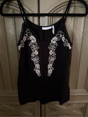 Black Embroidered Floral Spaghetti-Strap Camisole